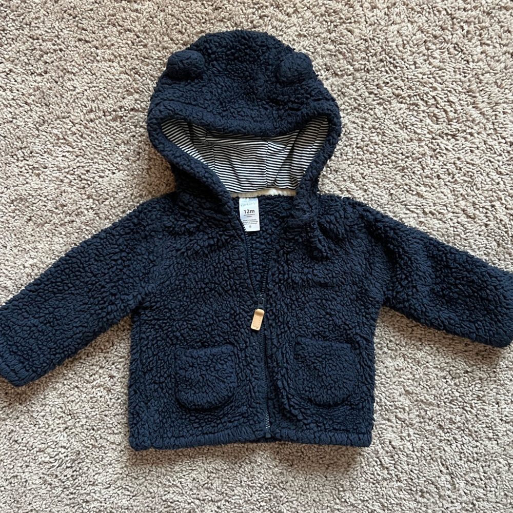 Carter’s baby boy fuzzy bear zip up hooded jacket 24 months